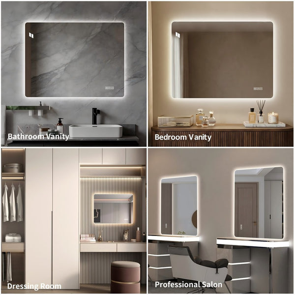 English Elm 24*32 Inch LED Vanity Mirror Anti Fog Wall Mounted Dimmable Backlit Bathroom Light W2709P465814