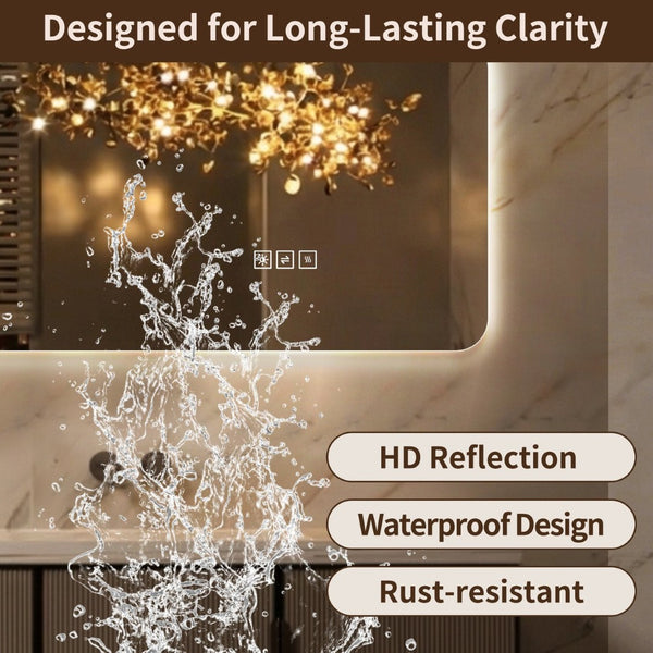 English Elm 36*30 Inch LED Backlit Bathroom Vanity Mirror Anti-Fog Dimmable Wall Mounted Frameless W2709P465896