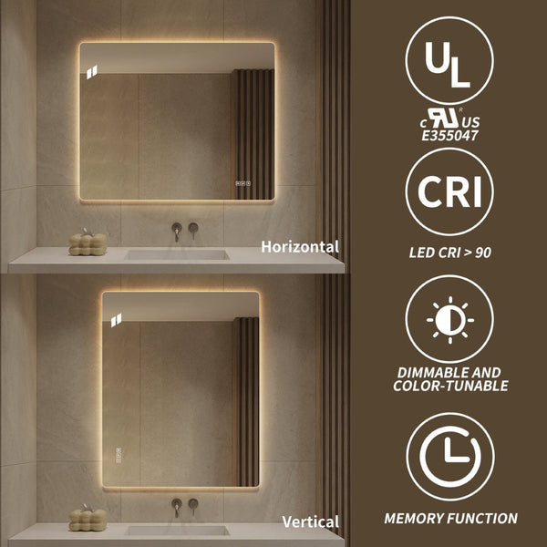 English Elm 36*30 Inch LED Backlit Bathroom Vanity Mirror Anti-Fog Dimmable Wall Mounted Frameless W2709P465896