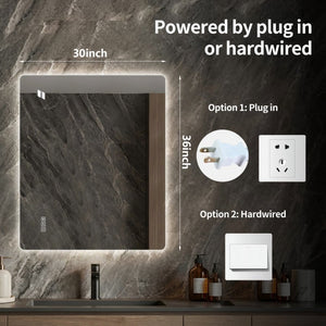 English Elm 36*30 Inch LED Backlit Bathroom Vanity Mirror Anti-Fog Dimmable Wall Mounted Frameless W2709P465896