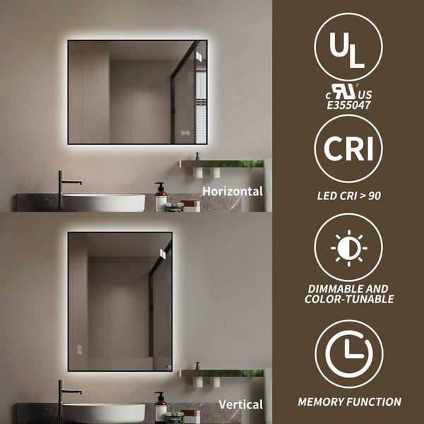 English Elm 24 X 32 Backlit Bathroom Vanity Mirror Aluminum Frame Anti-Fog Dimmable Wall Mount W2709P465898