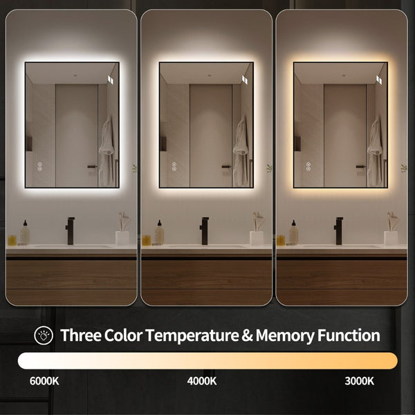 English Elm 30 X 36 Frameless Front Lit LED Bathroom Mirror with Anti Fog and Stepless Dimming Black W2709P465900