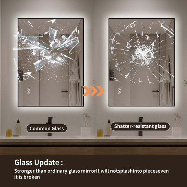 English Elm 30 X 36 Frameless Front Lit LED Bathroom Mirror with Anti Fog and Stepless Dimming Black W2709P465900