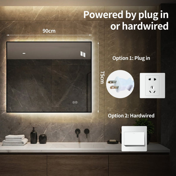 English Elm 30 X 36 Frameless Front Lit LED Bathroom Mirror with Anti Fog and Stepless Dimming Black W2709P465900
