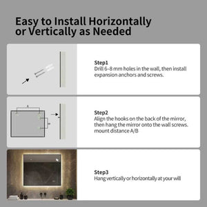 English Elm 30 X 36 Frameless Front Lit LED Bathroom Mirror with Anti Fog and Stepless Dimming Black W2709P465900