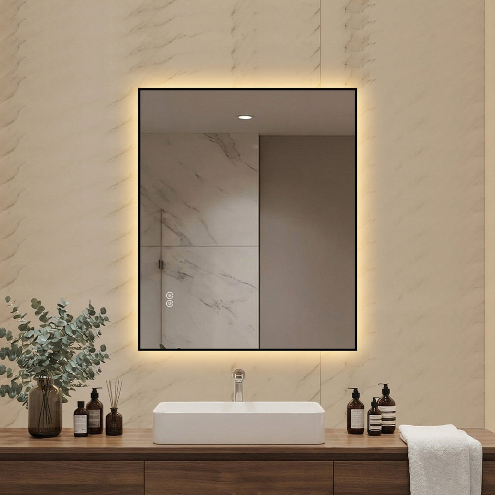 English Elm 30 X 36 Frameless Front Lit LED Bathroom Mirror with Anti Fog and Stepless Dimming Black W2709P465900
