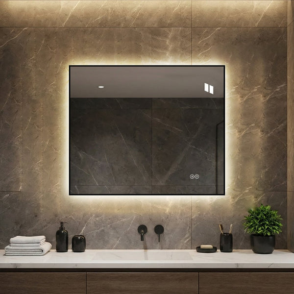 English Elm 30 X 36 Frameless Front Lit LED Bathroom Mirror with Anti Fog and Stepless Dimming Black W2709P465900