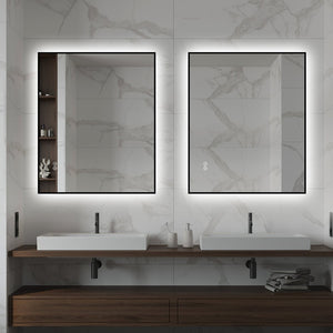 English Elm 30 X 36 Frameless Front Lit LED Bathroom Mirror with Anti Fog and Stepless Dimming Black W2709P465900