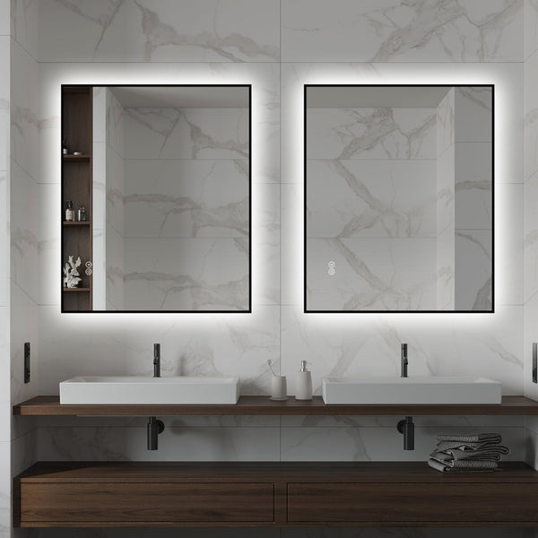 English Elm 30 X 36 Frameless Front Lit LED Bathroom Mirror with Anti Fog and Stepless Dimming Black W2709P465900