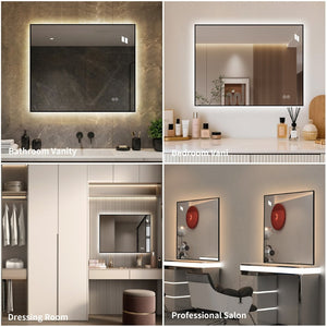English Elm 30 X 36 Frameless Front Lit LED Bathroom Mirror with Anti Fog and Stepless Dimming Black W2709P465900