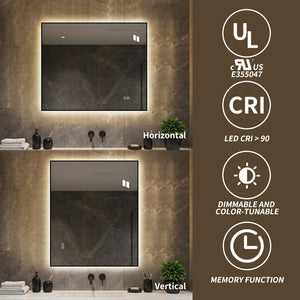 English Elm 30 X 36 Frameless Front Lit LED Bathroom Mirror with Anti Fog and Stepless Dimming Black W2709P465900