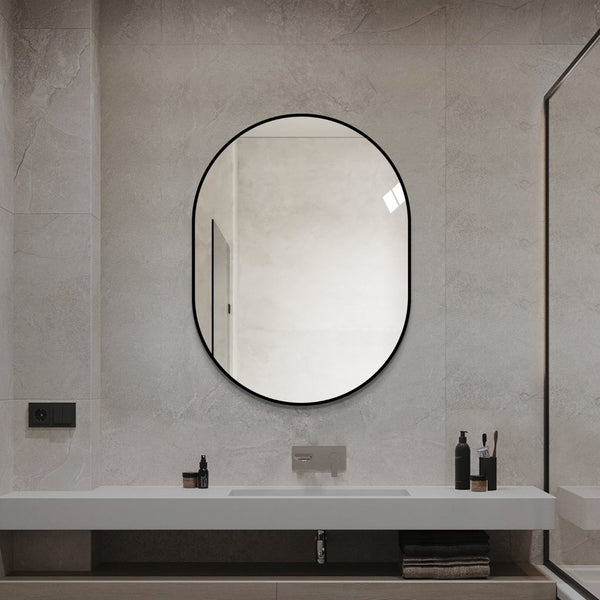 English Elm 24 X 32 Capsule Vanity Mirror Aluminum Framed Moisture Resistant HD Bathroom Wall Mount W2709P465902