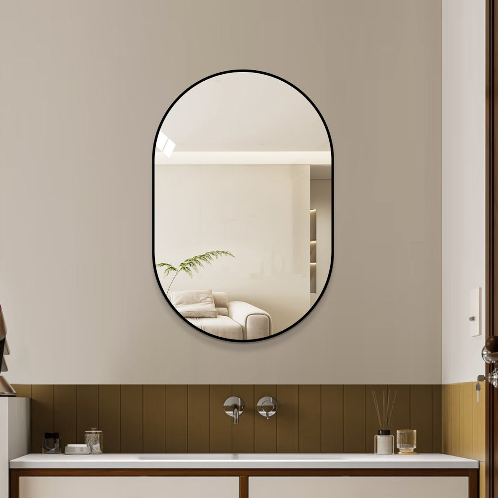 English Elm 36x24 Black Metal Framed Wall Mirror Powder Coated Rounded Edges for Bath or Bedroom W2709P465903