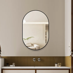 English Elm 36x24 Black Metal Framed Wall Mirror Powder Coated Rounded Edges for Bath or Bedroom W2709P465903