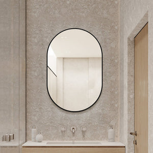 English Elm 36x24 Black Metal Framed Wall Mirror Powder Coated Rounded Edges for Bath or Bedroom W2709P465903
