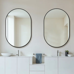 English Elm 36x24 Black Metal Framed Wall Mirror Powder Coated Rounded Edges for Bath or Bedroom W2709P465903