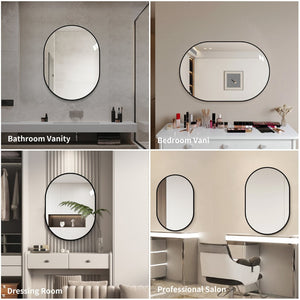 English Elm 36x24 Black Metal Framed Wall Mirror Powder Coated Rounded Edges for Bath or Bedroom W2709P465903