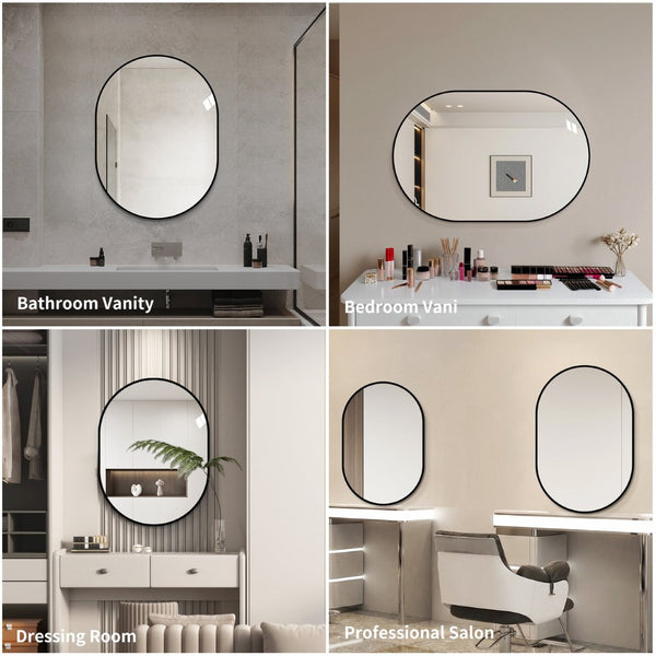 English Elm 36x24 Black Metal Framed Wall Mirror Powder Coated Rounded Edges for Bath or Bedroom W2709P465903