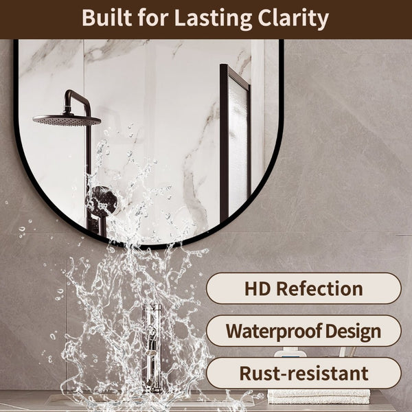 English Elm 36x24 Black Metal Framed Wall Mirror Powder Coated Rounded Edges for Bath or Bedroom W2709P465903