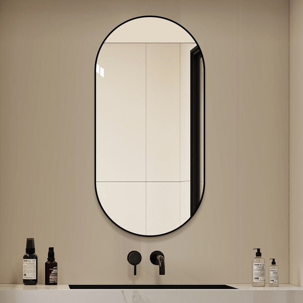 English Elm 48x24 Black Metal Framed Wall Mirror Versatile Bathroom Bedroom Entryway Decor W2709P465905