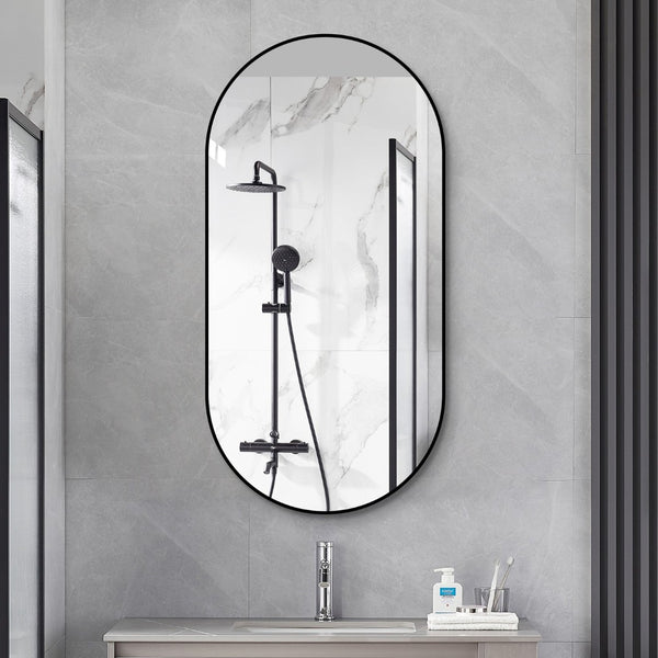 English Elm 48x24 Black Metal Framed Wall Mirror Versatile Bathroom Bedroom Entryway Decor W2709P465905