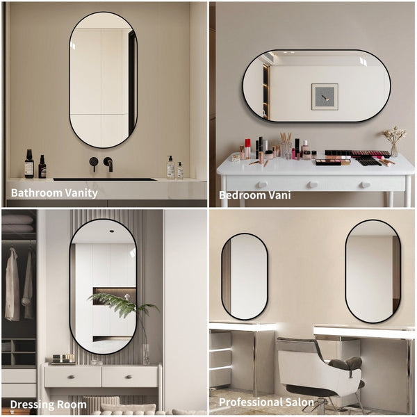 English Elm 48x24 Black Metal Framed Wall Mirror Versatile Bathroom Bedroom Entryway Decor W2709P465905