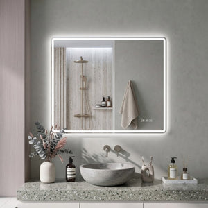 English Elm 24 Inch Rectangular Bathroom Mirror with Dual LED Lighting Anti-Fog and Dimming Control W2709P465918