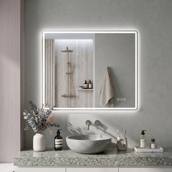 English Elm 24 Inch Rectangular Bathroom Mirror with Dual LED Lighting Anti-Fog and Dimming Control W2709P465918