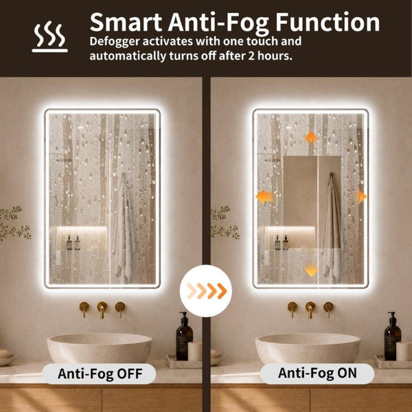 English Elm 24 Inch Rectangular Bathroom Mirror with Dual LED Lighting Anti-Fog and Dimming Control W2709P465918