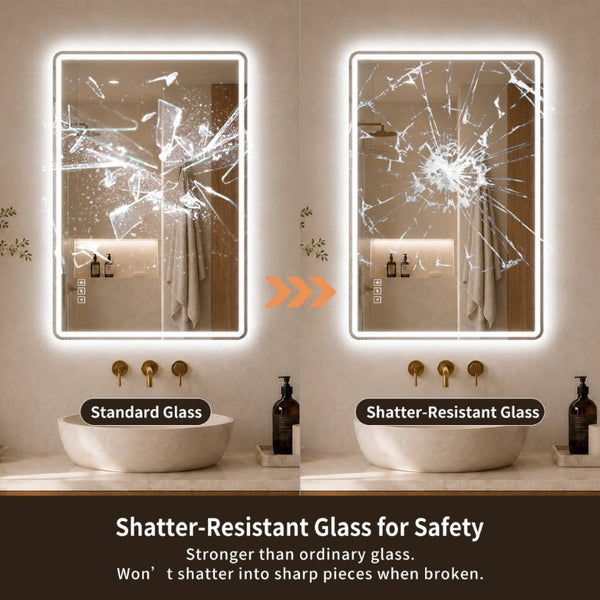 English Elm 24 Inch Rectangular Bathroom Mirror with Dual LED Lighting Anti-Fog and Dimming Control W2709P465918