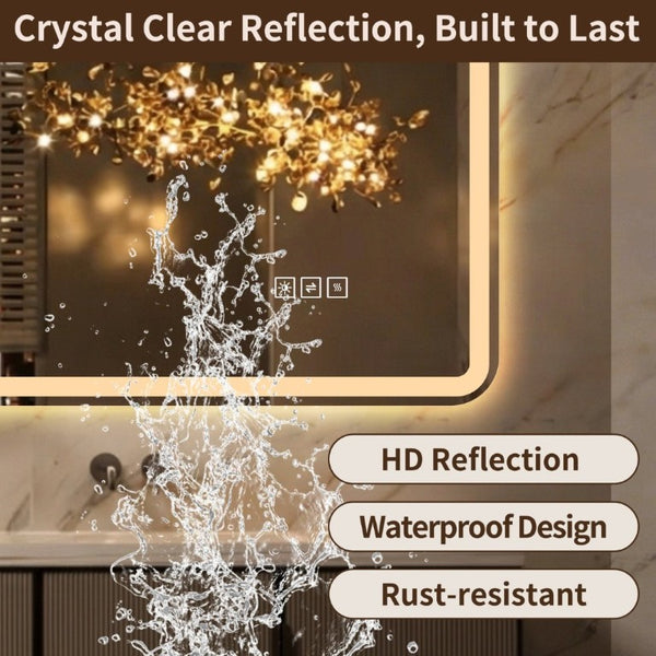 English Elm 24 Inch Rectangular Bathroom Mirror with Dual LED Lighting Anti-Fog and Dimming Control W2709P465918