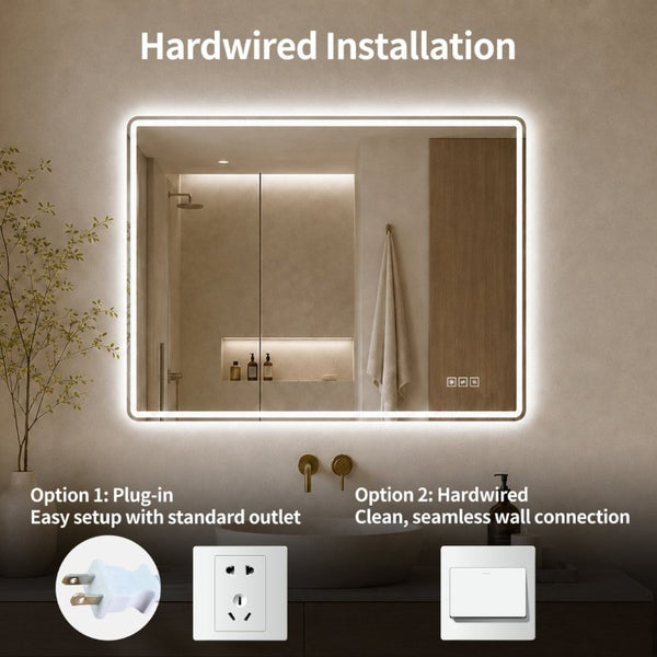 English Elm 24 Inch Rectangular Bathroom Mirror with Dual LED Lighting Anti-Fog and Dimming Control W2709P465918