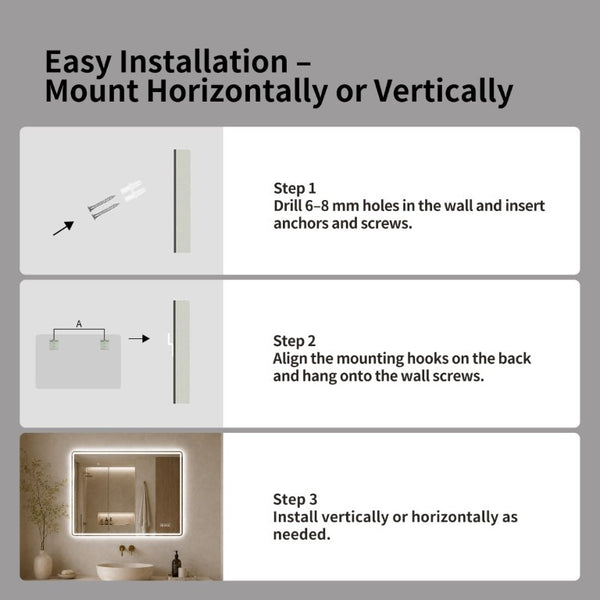 English Elm 24 Inch Rectangular Bathroom Mirror with Dual LED Lighting Anti-Fog and Dimming Control W2709P465918