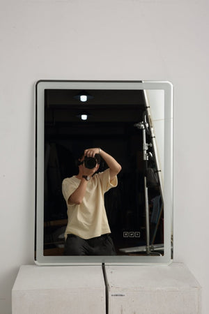 English Elm 24 Inch Rectangular Bathroom Mirror with Dual LED Lighting Anti-Fog and Dimming Control W2709P465918