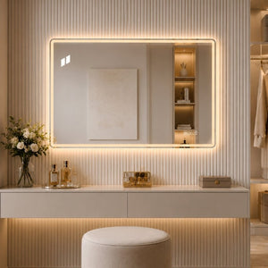 English Elm 24 Inch Rectangular Bathroom Mirror with Dual LED Lighting Anti-Fog and Dimming Control W2709P465918