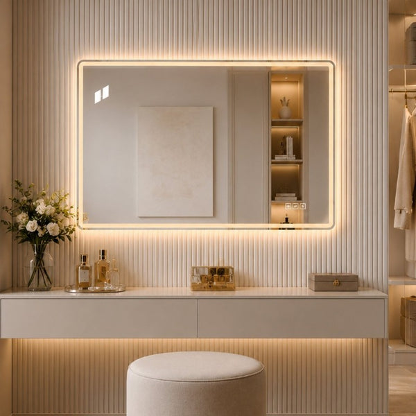 English Elm 24 Inch Rectangular Bathroom Mirror with Dual LED Lighting Anti-Fog and Dimming Control W2709P465918
