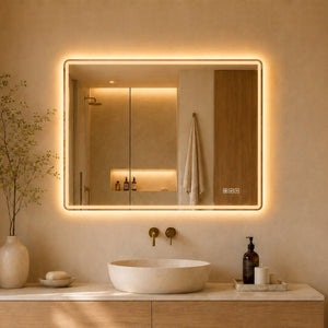 English Elm 24 Inch Rectangular Bathroom Mirror with Dual LED Lighting Anti-Fog and Dimming Control W2709P465918