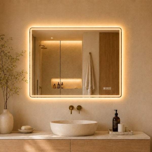 English Elm 24 Inch Rectangular Bathroom Mirror with Dual LED Lighting Anti-Fog and Dimming Control W2709P465918