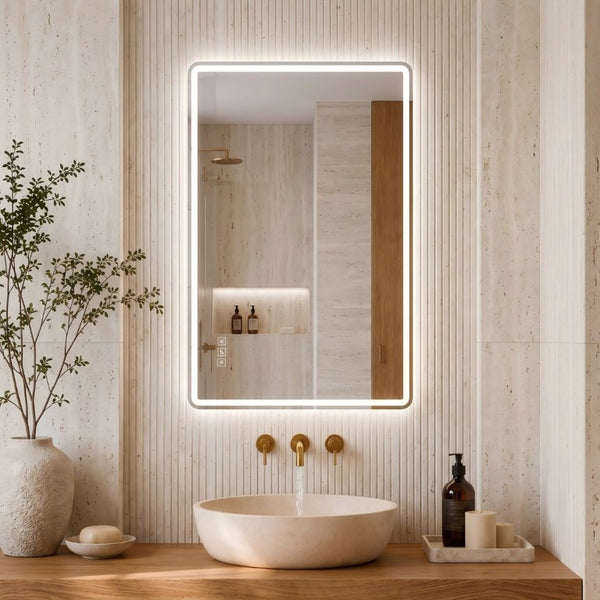 English Elm 24 Inch Rectangular Bathroom Mirror with Dual LED Lighting Anti-Fog and Dimming Control W2709P465918