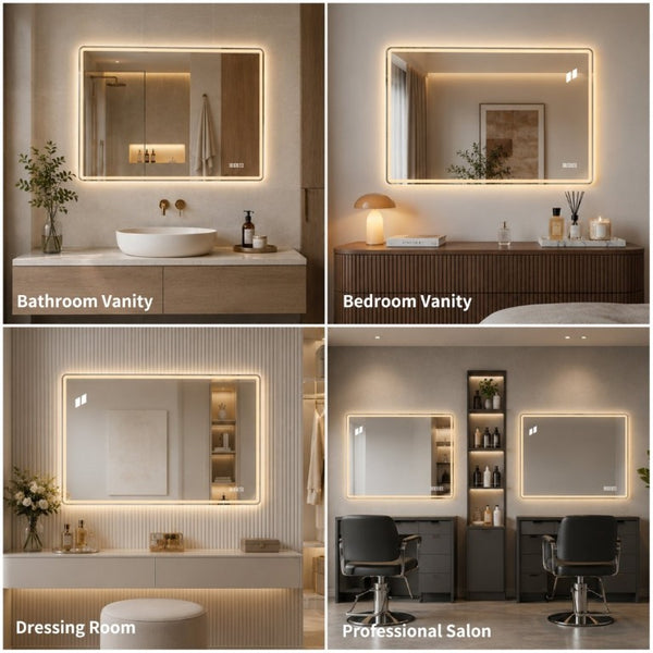 English Elm 24 Inch Rectangular Bathroom Mirror with Dual LED Lighting Anti-Fog and Dimming Control W2709P465918