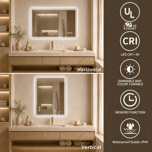 English Elm 24 Inch Rectangular Bathroom Mirror with Dual LED Lighting Anti-Fog and Dimming Control W2709P465918