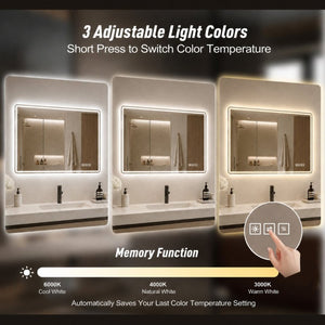 English Elm 24 Inch Rectangular Bathroom Mirror with Dual LED Lighting Anti-Fog and Dimming Control W2709P465918