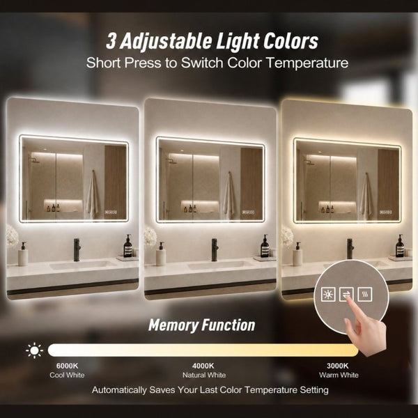 English Elm 24 Inch Rectangular Bathroom Mirror with Dual LED Lighting Anti-Fog and Dimming Control W2709P465918