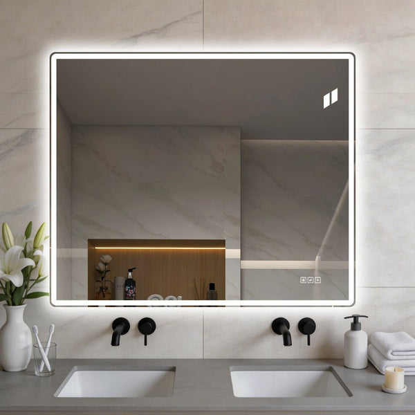 English Elm 30 X 36 Frameless Front Lit LED Bathroom Mirror with Anti Fog and Stepless Dimming Clear W2709P465948