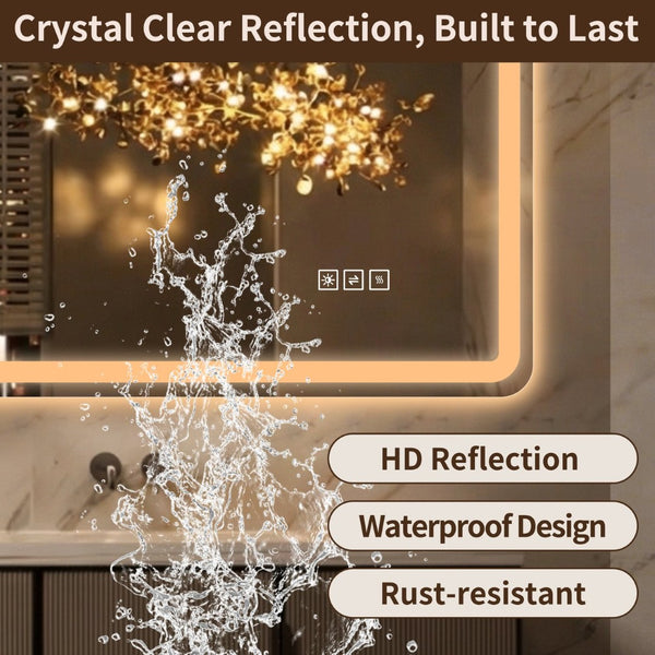 English Elm 30 X 36 Frameless Front Lit LED Bathroom Mirror with Anti Fog and Stepless Dimming Clear W2709P465948