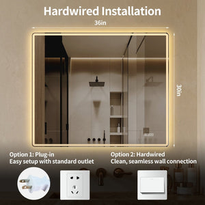English Elm 30 X 36 Frameless Front Lit LED Bathroom Mirror with Anti Fog and Stepless Dimming Clear W2709P465948