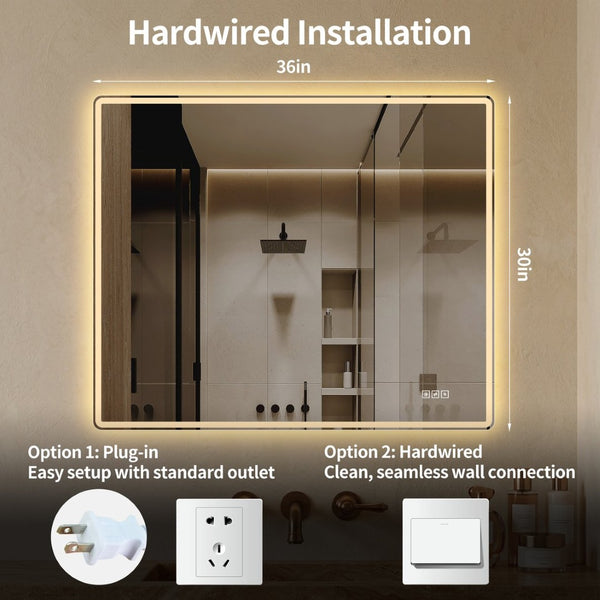 English Elm 30 X 36 Frameless Front Lit LED Bathroom Mirror with Anti Fog and Stepless Dimming Clear W2709P465948