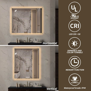 English Elm 30 X 36 Frameless Front Lit LED Bathroom Mirror with Anti Fog and Stepless Dimming Clear W2709P465948