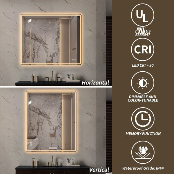 English Elm 30 X 36 Frameless Front Lit LED Bathroom Mirror with Anti Fog and Stepless Dimming Clear W2709P465948