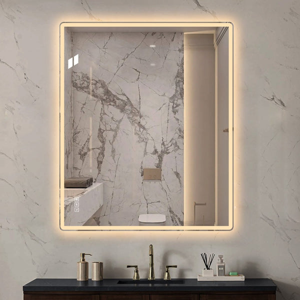 English Elm 30 X 36 Frameless Front Lit LED Bathroom Mirror with Anti Fog and Stepless Dimming Clear W2709P465948